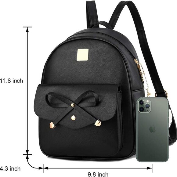 Girls Leather Backpack 3-Piece Bowknot Purse Large Capacity Shoulder Bag